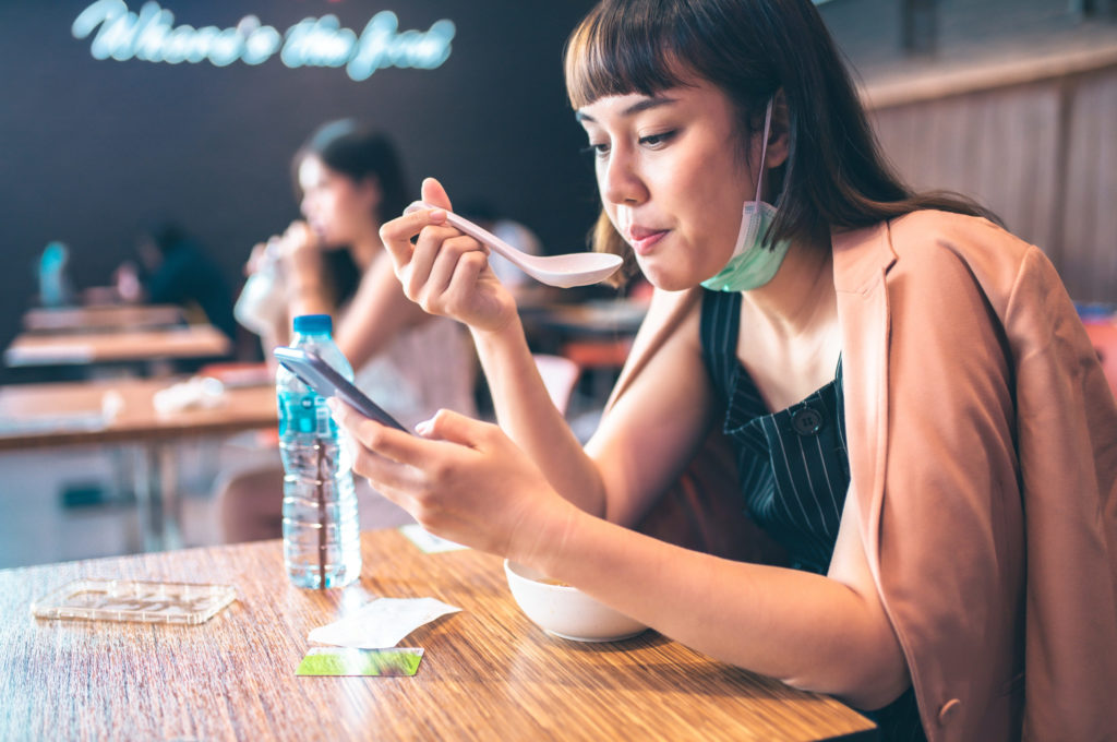 WOMAN HAVING SOUP