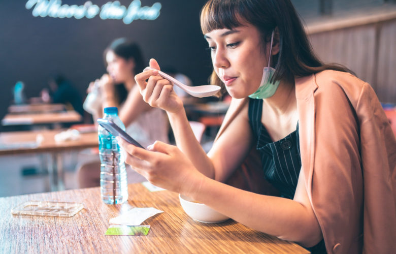 WOMAN HAVING SOUP